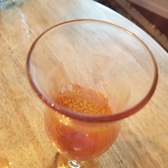 Vintage Slater Studio Art Glass Tall Orange Iridescent Wine Goblet - Picture 7 of 14